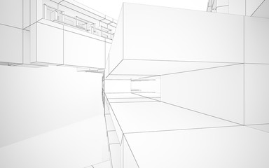 Abstract white interior highlights future. Polygon drawing . Architectural background. 3D illustration and rendering