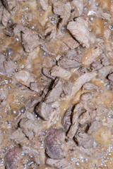 set of juicy slice of meat stewed in broth base goulash stuffing pies background culinary