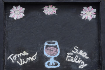 inscription in spanish for restaurants and bars, Reports; Drink wine and be Happy,