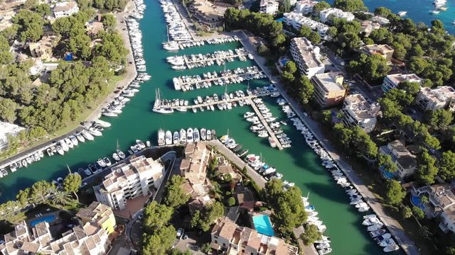 Aerial view, flight to Santa Ponca and the marina, Mallorca, Spain