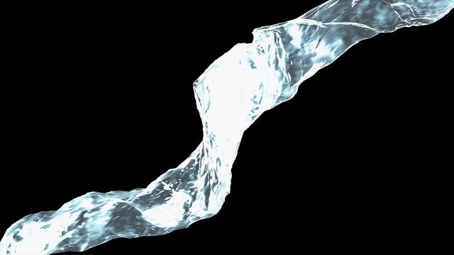 Bright jet of water is flowing . Black background