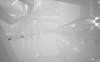 Abstract white interior of the future, with neon lighting. 3D illustration and rendering