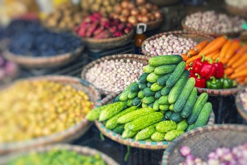 Fruit and vegetable market in Hanoi, Old Quater,Vietnam, Asia.