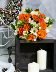 Wedding bouquet of orange roses