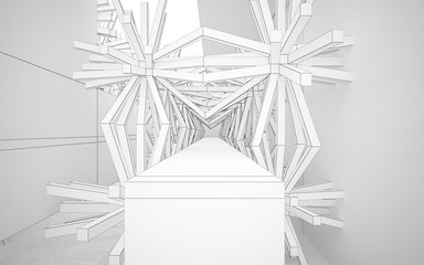 Abstract white interior highlights future. Polygon drawing . Architectural background. 3D illustration and rendering