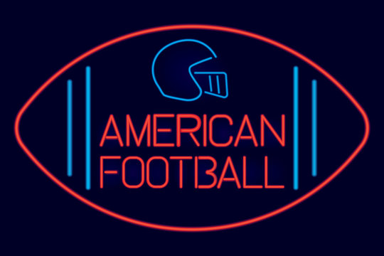 Vector american football text design with neon style isolated on dark background.
