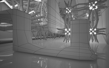 Abstract white interior highlights future. Polygon drawing . Architectural background. 3D illustration and rendering