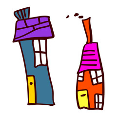 Two house in the style of childrens drawings