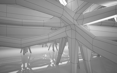 Abstract white interior highlights future. Polygon drawing . Architectural background. 3D illustration and rendering