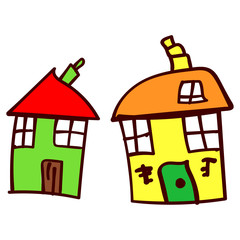 Two house in the style of childrens drawings