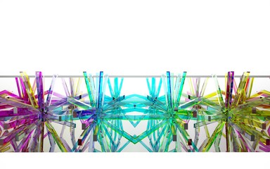 Fototapeta premium abstract architectural interior with gradient geometric glass sculpture with white lines. 3D illustration and rendering