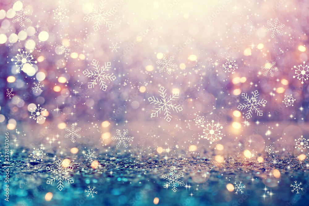 Wall mural Beautiful snowflakes on an abstract shiny light background