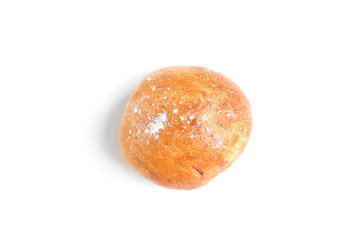 Baked bun with apple jam isolated on a white background.
