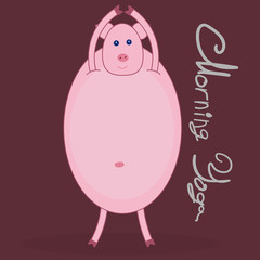 Morning yoga with a pig color