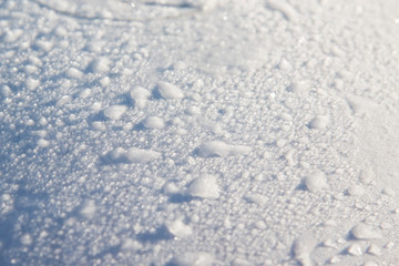 Snow on a car windshield covered with fresh Christmas snow.