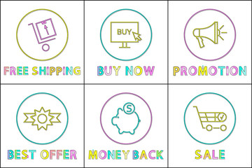 Online shopping, sales and promotion vector icons