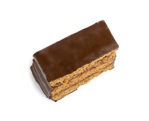 Square baked chocolate dessert with berry jam