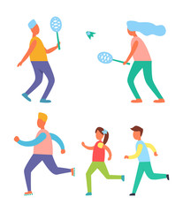 Badminton and Jogging Hobby Vector Illustration