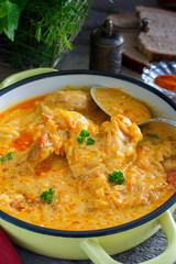 Pumpkin Paprikash with Chicken, selective focus