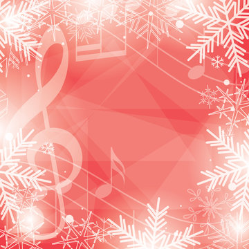 bright red vector background with music notes and snowflakes for christmas holidays