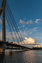 Obraz premium Riga city, capital of Latvia panoramic view with river Daugava and cable bridge