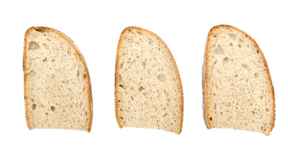 Pieces of bread isolated on white. Top view.