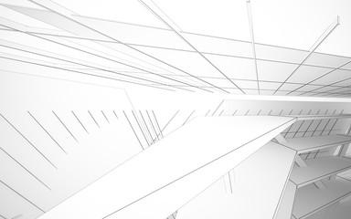 Abstract white interior highlights future. Polygon drawing . Architectural background. 3D illustration and rendering