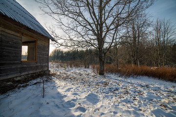 old wooden countryside house architecture details