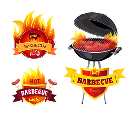 Grill BBQ Barbecue Party Set Vector Illustration