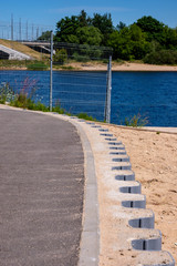 Riga city, capital of Latvia panoramic view with river Daugava and cable bridge