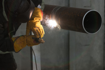 industrial worker welding sparking