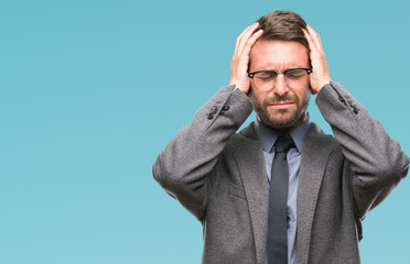 Young handsome business man over isolated background suffering from headache desperate and stressed...