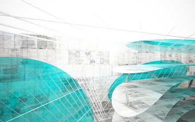 Empty dark abstract glass turquoise and concrete smooth interior. Architectural background. 3D illustration and rendering