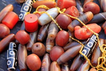 Jewelry beads and gold-plated necklace