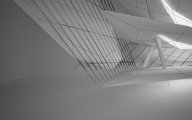Abstract white interior highlights future. Polygon drawing . Architectural background. 3D illustration and rendering