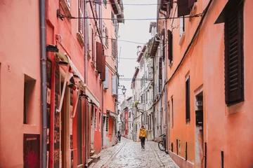 Bunte Perspektive der Altstadtstraße in Rovinj, Istrien, Kroatien © Evgeniia Biriukova