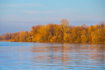 calm river landscape at the evening light