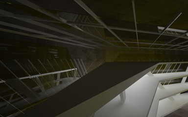 Fototapeta premium Abstract interior of yellow glass and brown concrete. Architectural background. 3D illustration and rendering 
