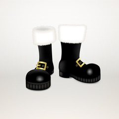 A pair of Santa Claus Christmas black high boots . Realistic vector illustration icon isolated on white background.