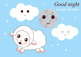 Obraz na płótnie Canvas sweet dreams sheep,moon and clouds