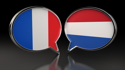 Fototapeta premium France and Netherlands flags with Speech Bubbles. 3D illustration