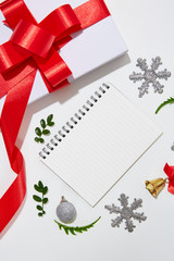 Christmas Decoration with Blank Paper on White Background.Flat Lay,Top View