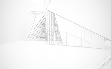 Abstract white interior highlights future. Polygon drawing . Architectural background. 3D illustration and rendering