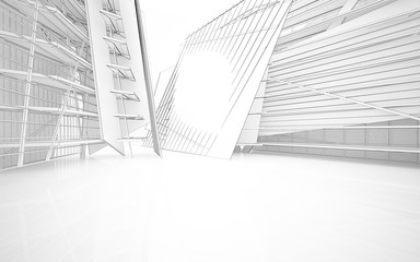 Abstract white interior highlights future. Polygon drawing . Architectural background. 3D illustration and rendering