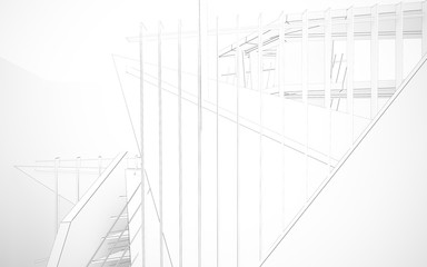 Abstract white interior highlights future. Polygon drawing . Architectural background. 3D illustration and rendering