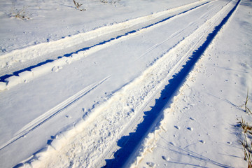 wheel trace in the snow