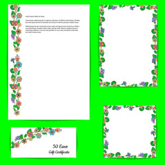 Card template with a floral motif on white background. Hand drawn style flowers.