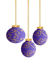 christmas tree balls  with shiny gold chains isolated on white background