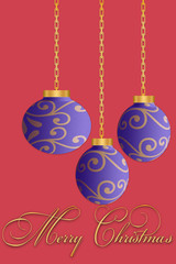 Merry Christmas red and purple ornaments holiday background