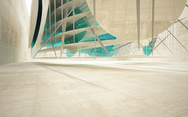 Empty dark abstract glass turquoise and concrete smooth interior. Architectural background. 3D illustration and rendering